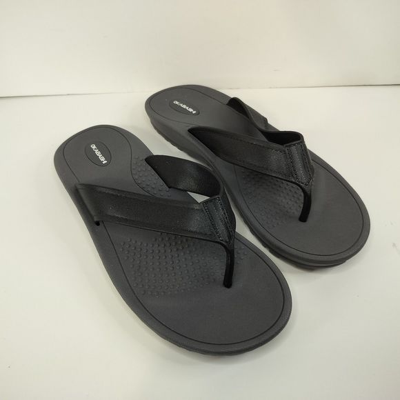 Okabashi Women's Flip Flops Sandals Gray Black XL 10.5-11.5 Breeze Thongs Vegan - Picture 1 of 10